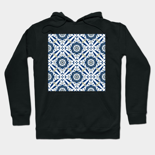 Cascais Azulejo Tile Pattern // blue & gold Hoodie by creativebakergb